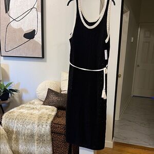 Large, Nine West Black Pullover Sweater Dress with White Accents